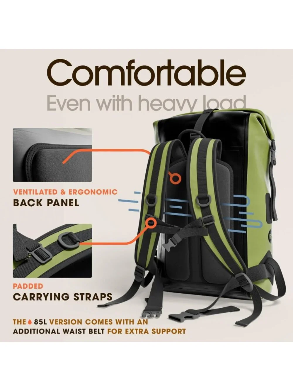 Waterproof Hiking Backpack - Heavy Duty Roll-Top Dry Bag with Phone Case